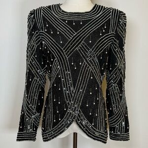 Vintage 1980’s Laurence Kazar New York Beaded Sequin Silk Top Womens Size Small